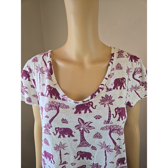 LOFT Women's White Purple Elephant Print Short Sleeve Cotton T-Shirt Size Small - Picture 2 of 6